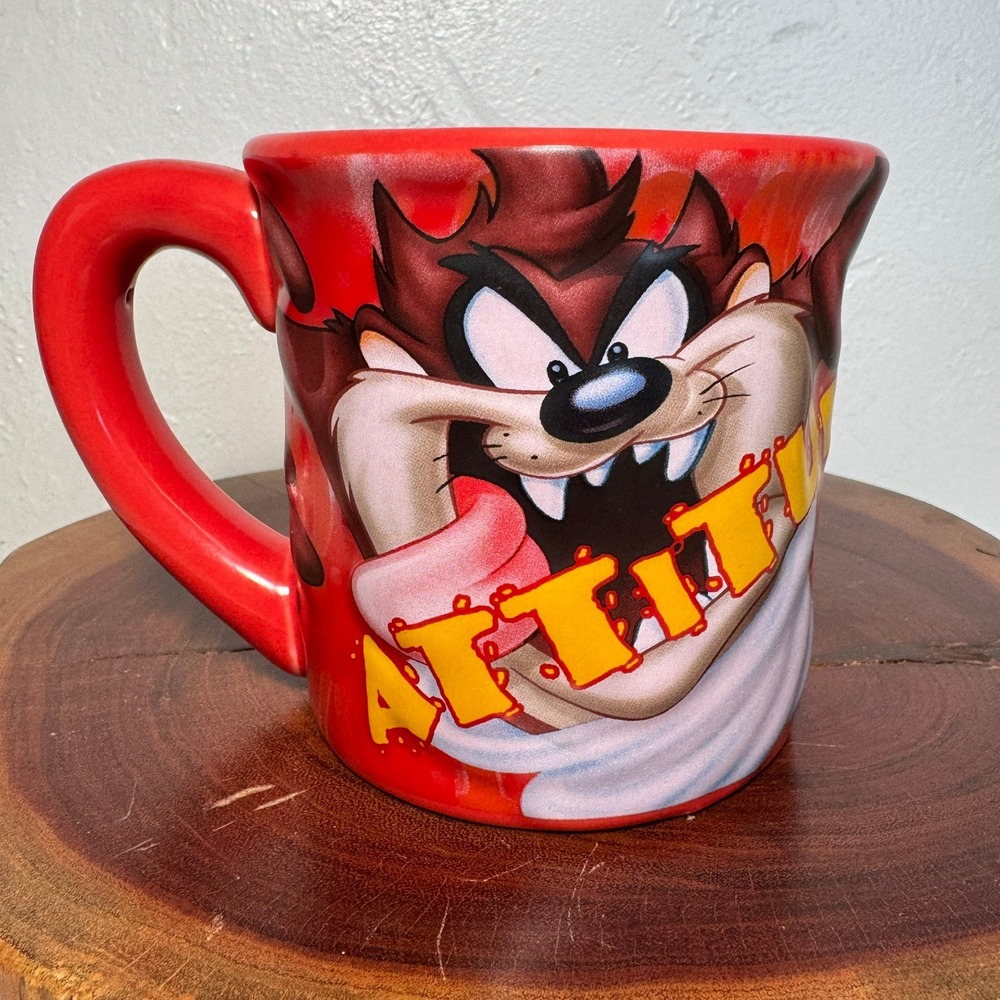 Vintage 2002 Taz Tasmanian Devil Red Coffee Mug Attitude 99 Looney Tunes Ceramic